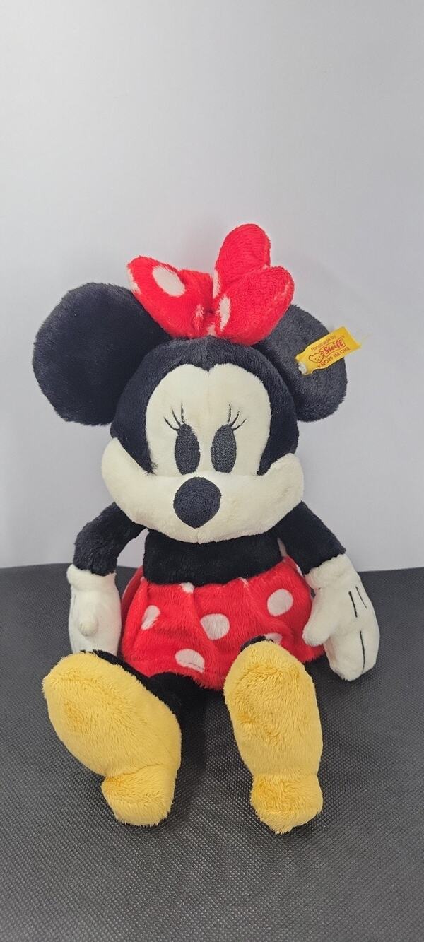 Vintage Steiff Minnie Mouse Plush Stuffed Animal Disney Yellow Tag Button